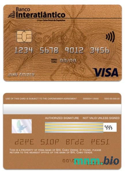 Cabo Verde Banco Interatiantico bank visa złoto karta przykład w formacie PSD